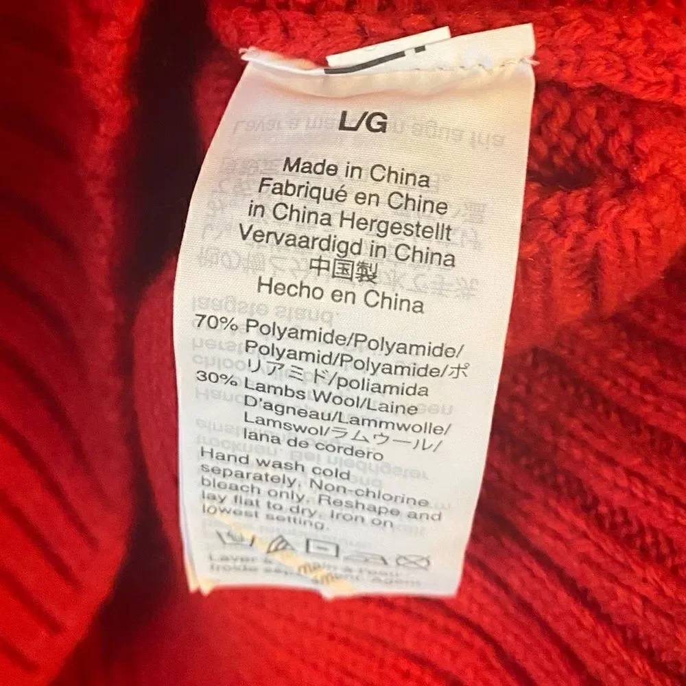 J. Crew Sz L Red Classic Crew Neck Chunky Knit Long Sleeve Preppy Winter Sweater